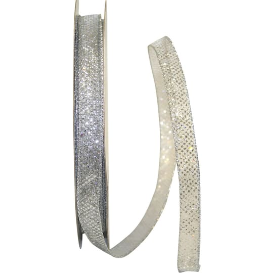 JAM Paper 5/8" x 50yd. Sheer Wired Glitter Dots Ribbon